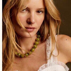 Natural Stone Beaded Necklace- Peridot Green